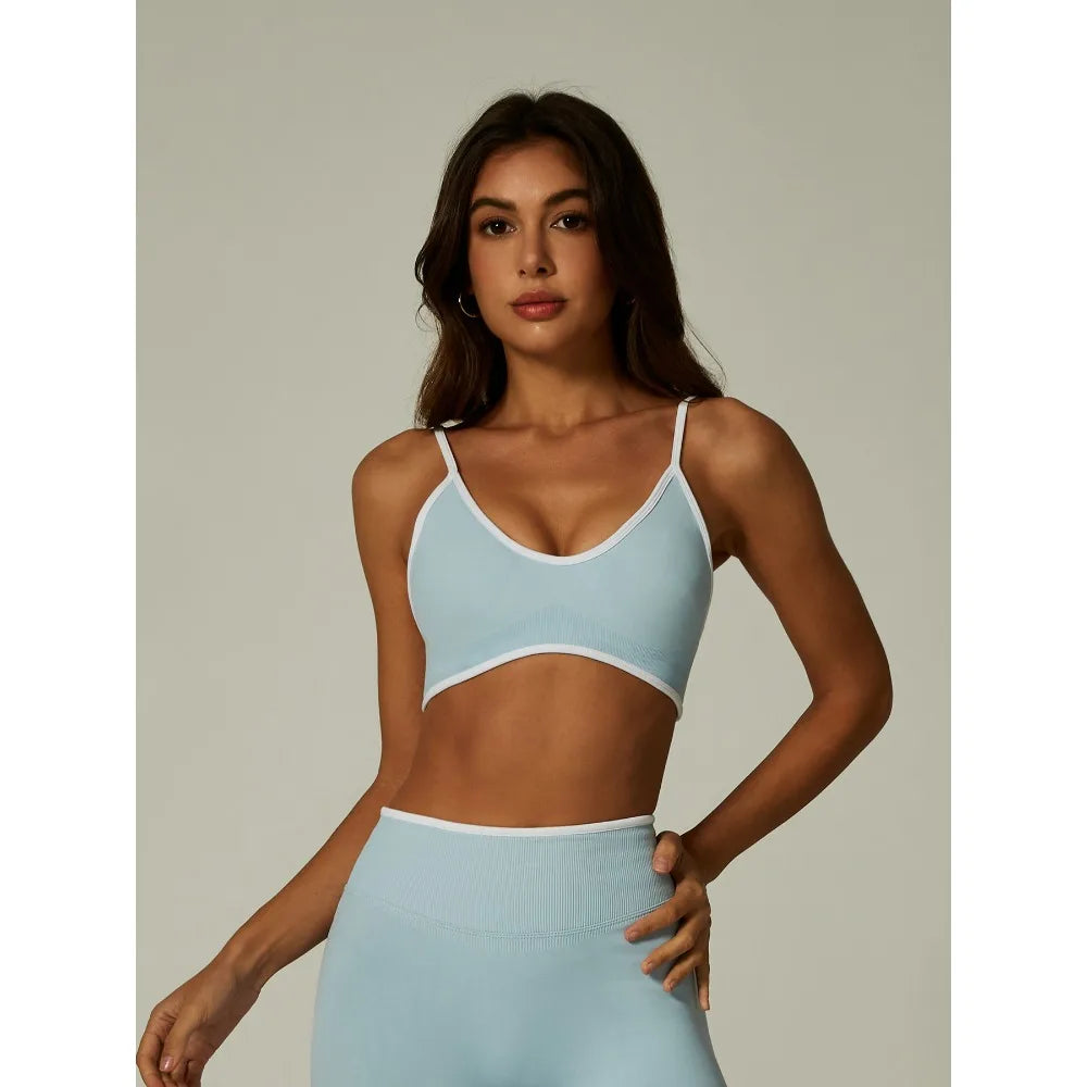 Popular Seamless Color Contrast Women's Yoga Clothes Backless Tight Classic Set Sports Fitness Fashion Clothes Comfortable